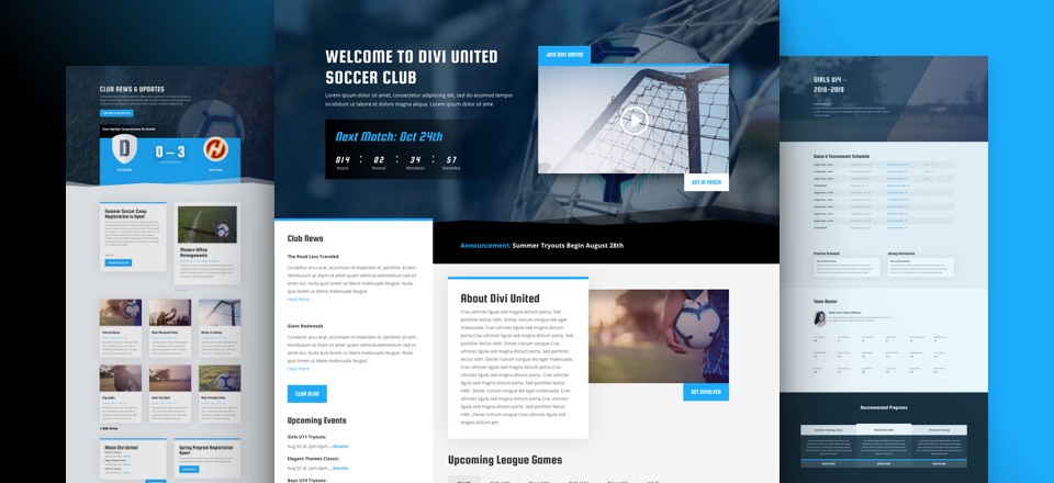 Soccer club free Divi layout pack