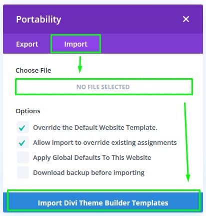 Divi Theme Builder Import Select File