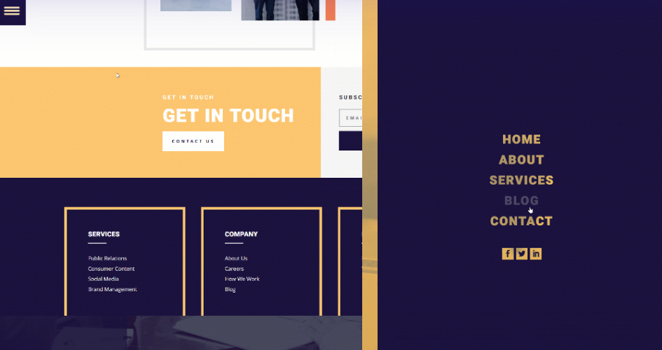 Free Divi Header & Footer templates for PR Firm Layout Pack Divi Den