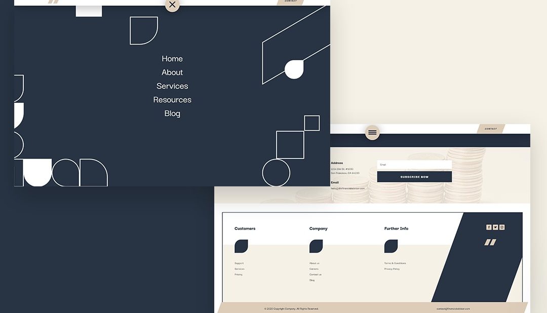 Free Divi Header & Footer templates for Financial Advisor Layout Pack