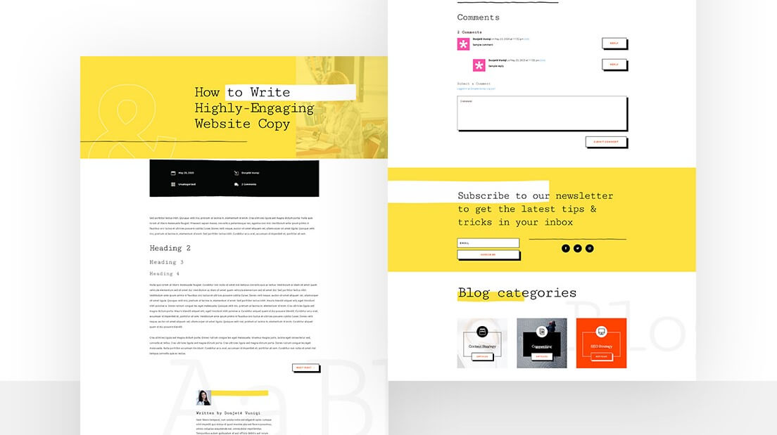 Free Divi Blog post template for Freelance Writer layout pack Divi Den