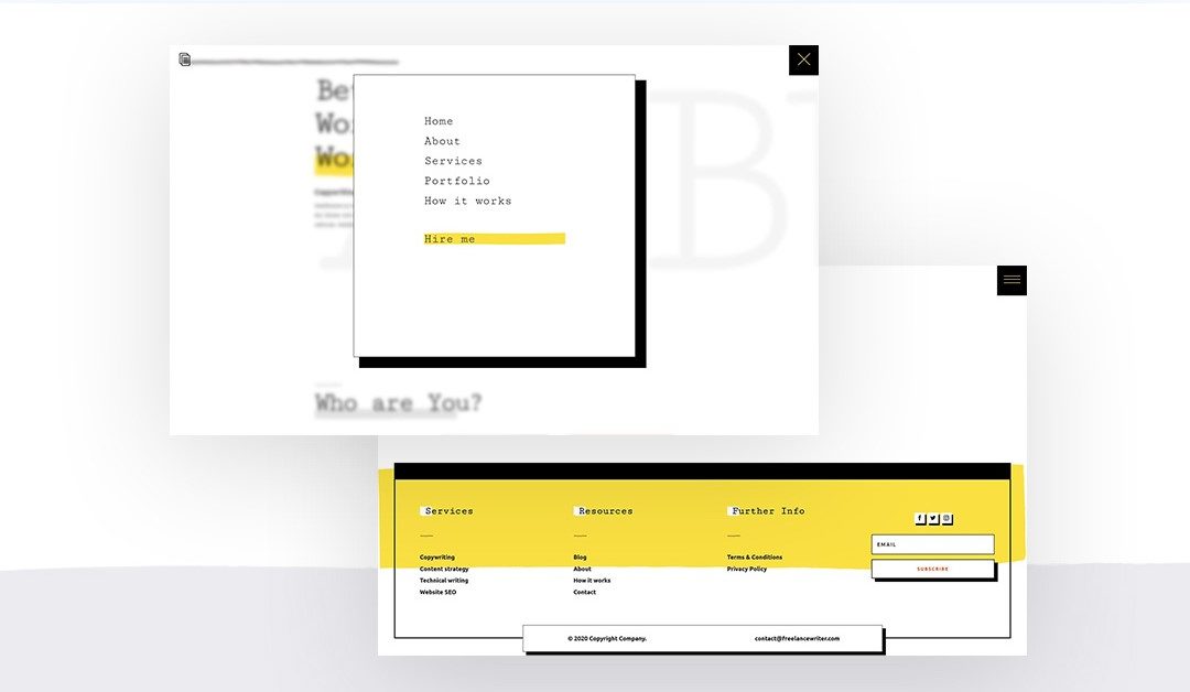 Free Divi Header & Footer Templates for Freelance Writer Layout Pack