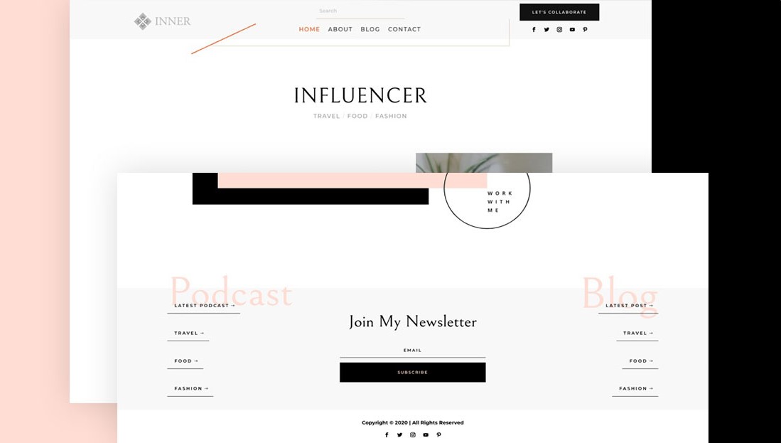 Free Divi Header F ooter templates for Influencer Layout Pack Divi Den