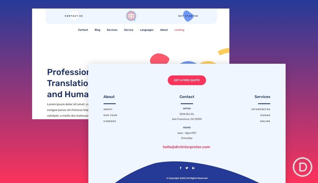 Free Divi Header & Footer templates for Interpreter Layout Pack