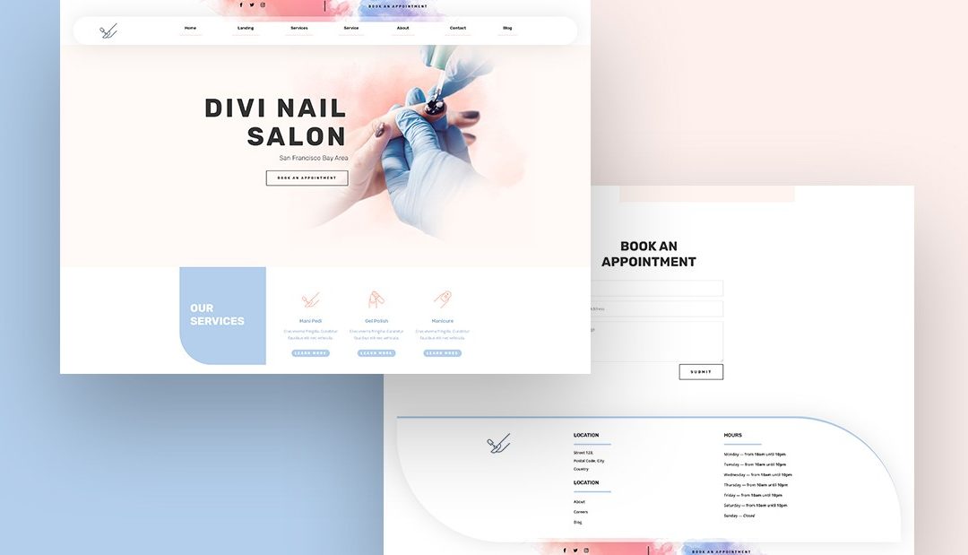 Free Divi Header & Footer templates for Nail Salon Layout Pack