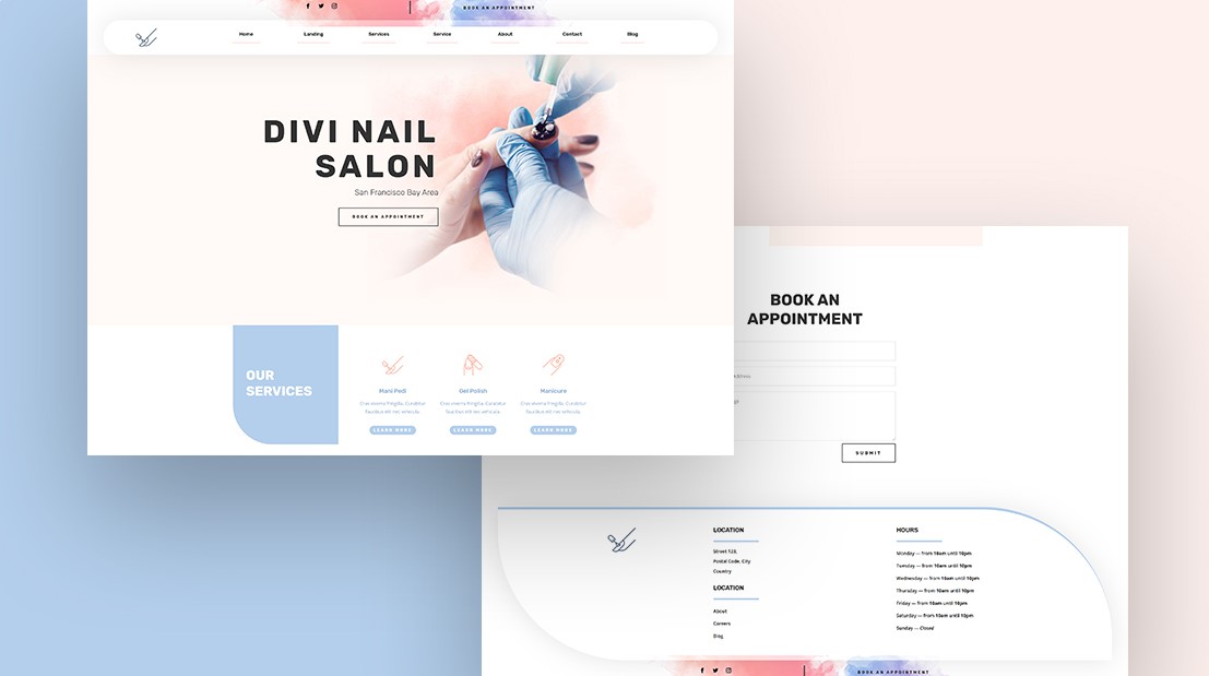 Free Divi Header & Footer Templates for Nail Salon Layout Pack