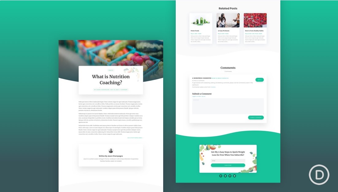 Nutritionist Layout Pack Free Divi Blog Post Template