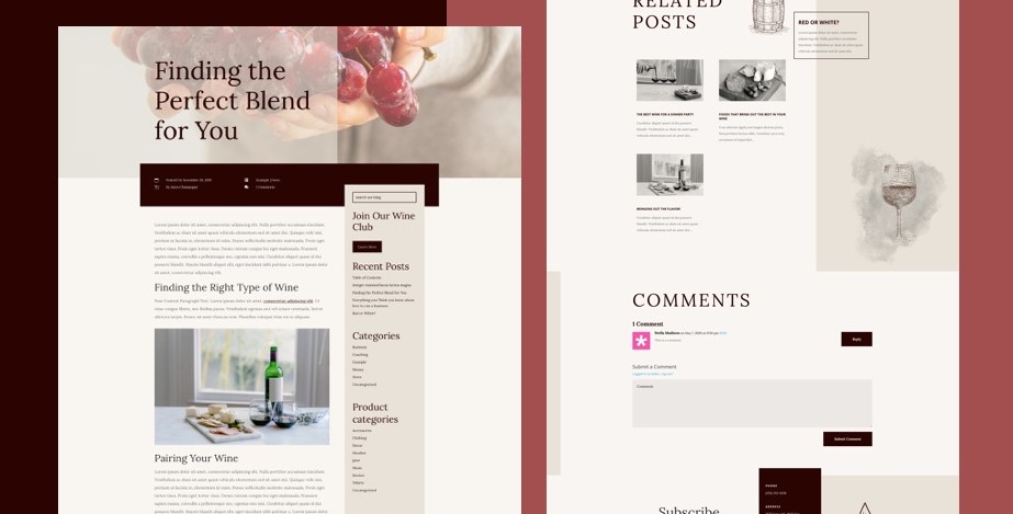 Winery Pack Free Divi Blog post template