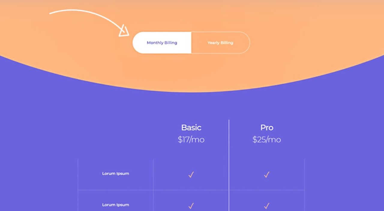 Free Divi Pricing toggle section - Download now - Divi Den