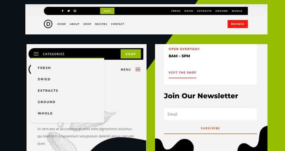 Free Divi Header & Footer Layout Pack for Juice Shop Websites