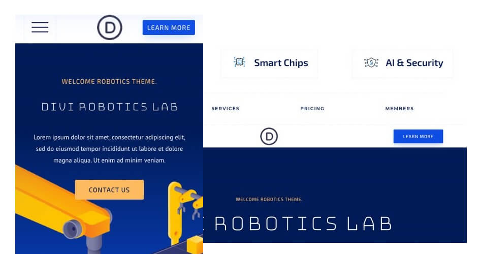 Free Divi Header & Footer template for Robotics pack