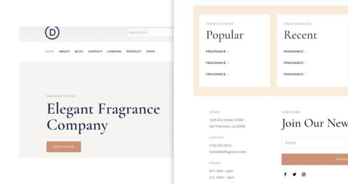 Free Divi Header & Footer Templates for Perfumery Layout Pack