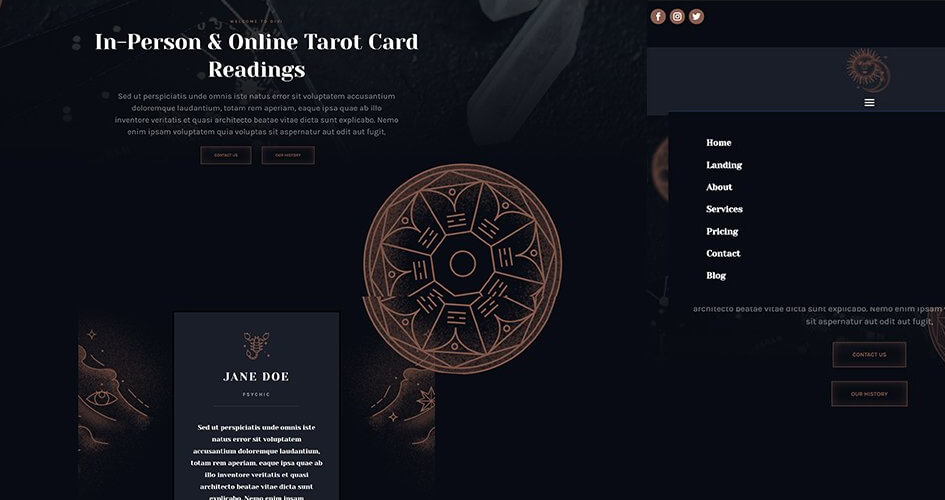 Free Divi Header & Footer Templates for Tarot Layout Pack