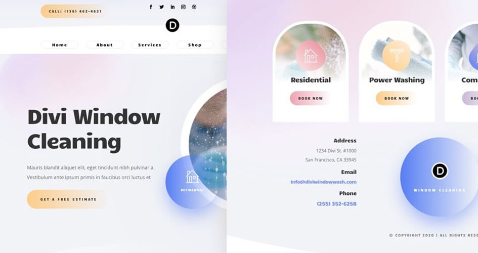 Free Divi Header & Footer Templates for Window Cleaning Layout Pack