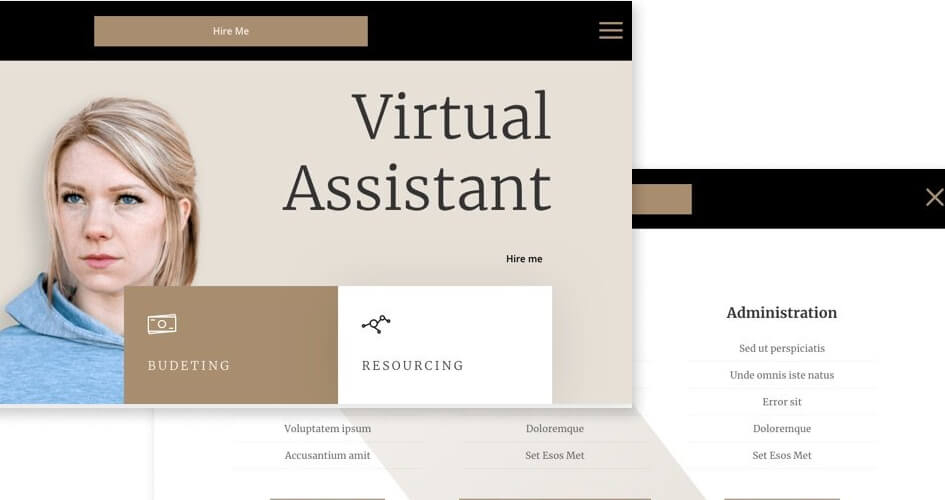 Free Divi Header & Footer Templates for Virtual Assistant Layout Pack