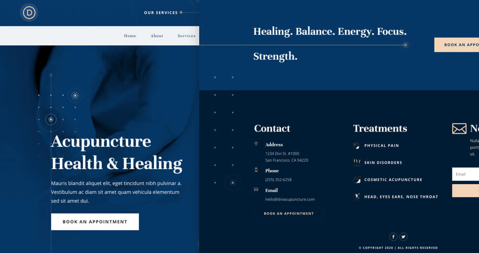 Free Divi Header & Footer Templates for Acupuncture Layout Pack