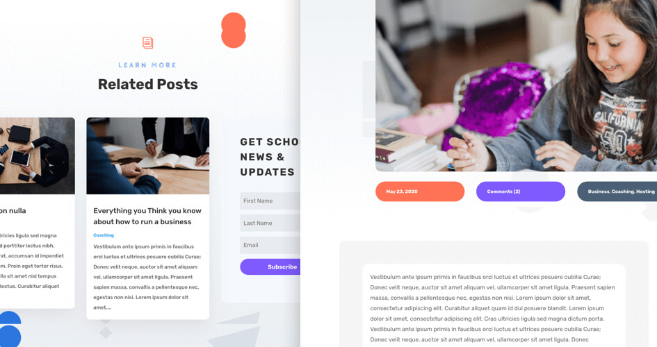 Free Divi Blog Post Template for Elementary School Layout Pack