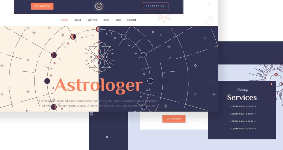 Free Divi Header & Footer Templates for Astrologer Layout Pack