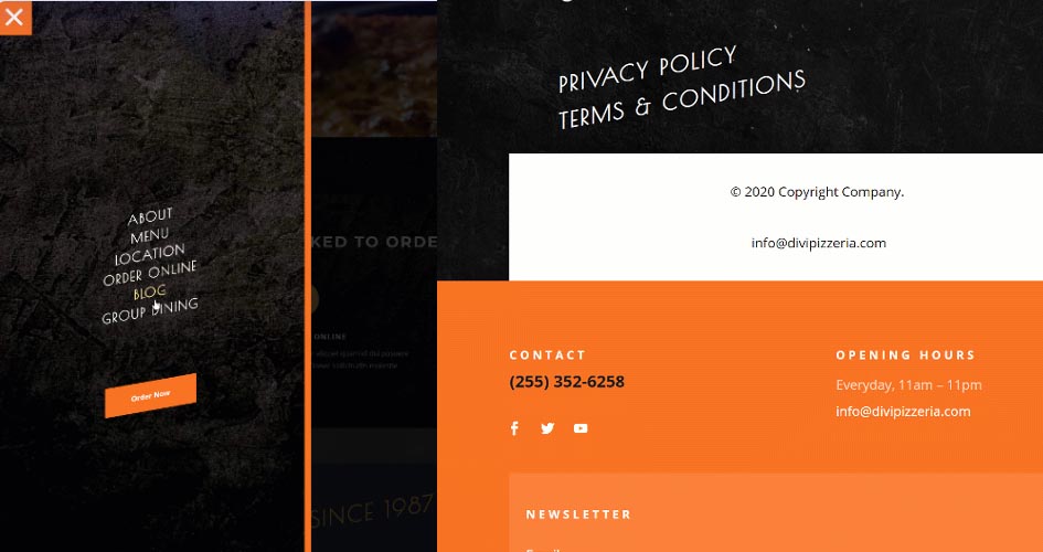 Free Divi Header & Footer Templates for Pizzeria Layout Pack