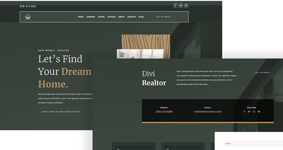 Free Divi Header Footer Templates for Realtor Layout Pack