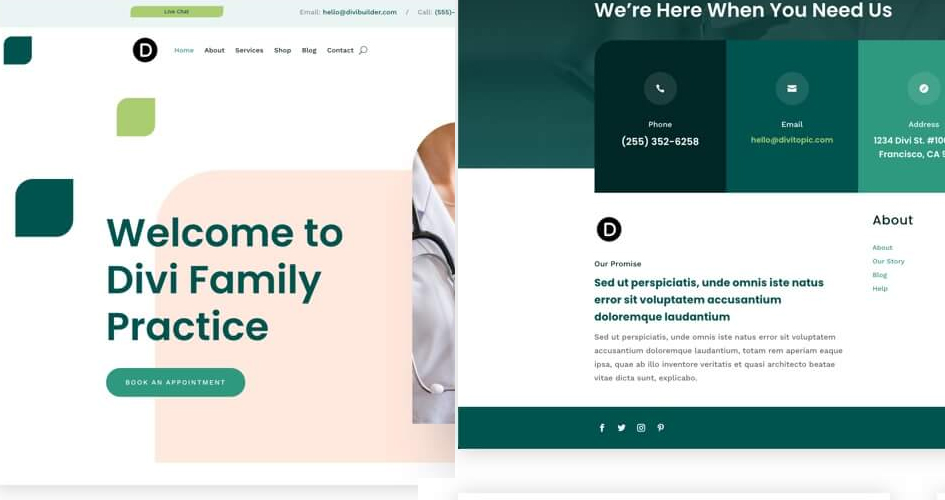Free Divi Header & Footer Templates for Family Doctor Layout Pack