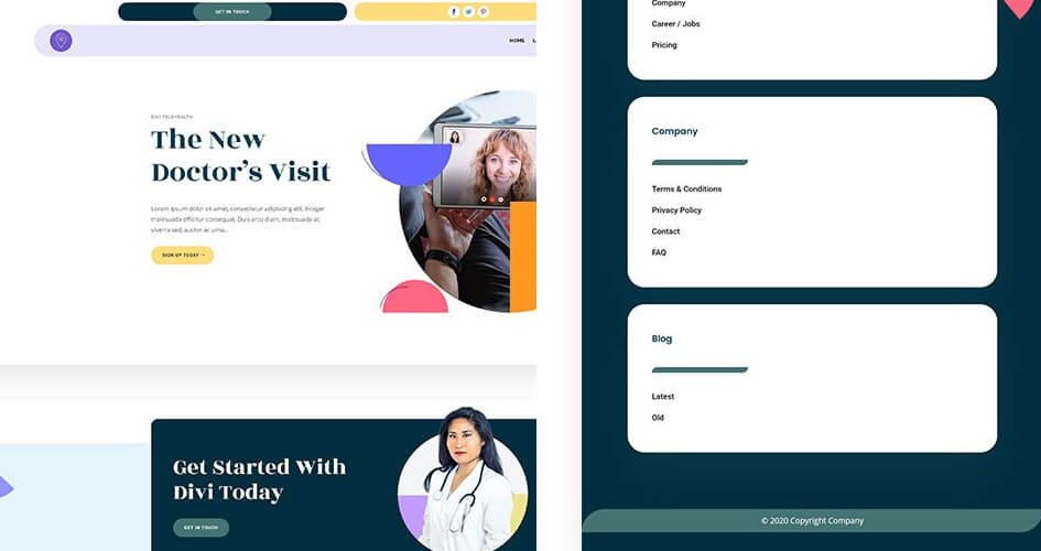 Free Divi Header & Footer Templates for Telehealth Layout Pack