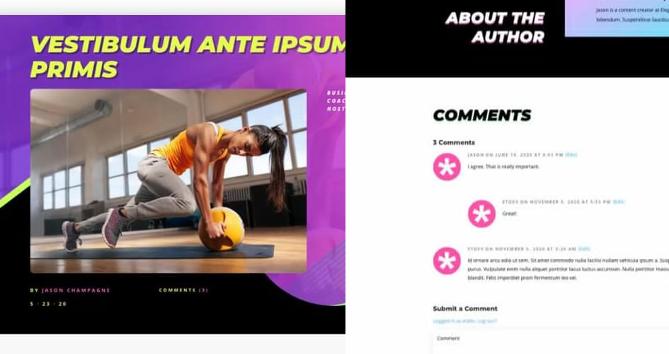 Free Divi Blog Post Template for Virtual Fitness Layout Pack