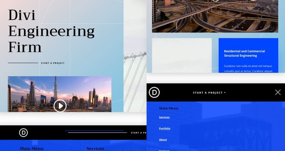 Free Divi Header & Footer Templates for the Engineering Firm Layout Pack