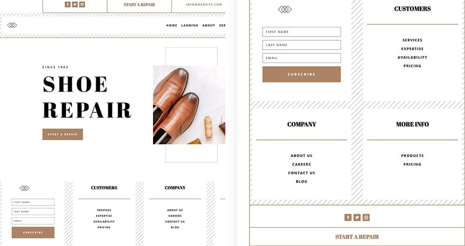 Free Divi Header & Footer Templates for Shoe Repair Layout Pack