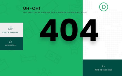 Free Divi 404 template for the Crowdfunding layout pack