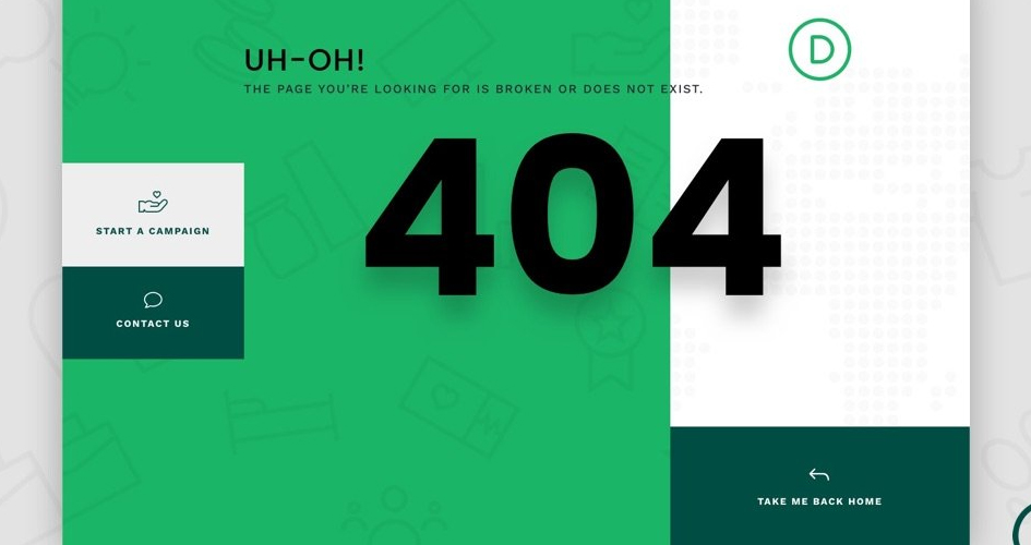 Free Divi 404 template for Crowdfunding layout pack