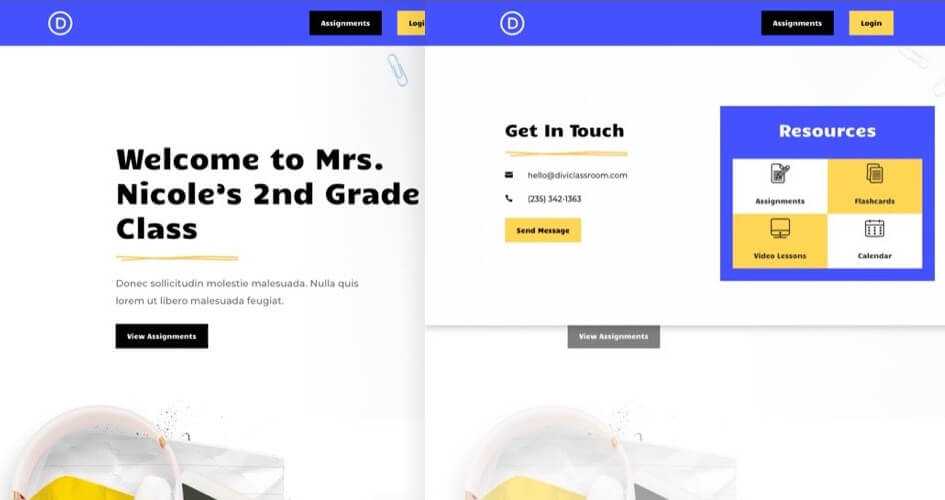 Free Divi Header & Footer Templates for Classroom Layout Pack