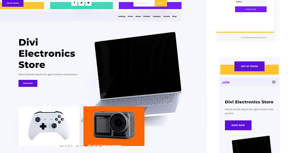 Free Divi Header & Footer Templates for Electronics Store Layout Pack