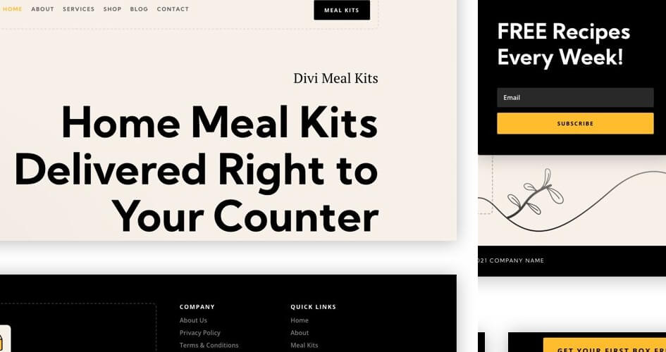 Free Divi Header & Footer Templates for Meal Kit Layout Pack