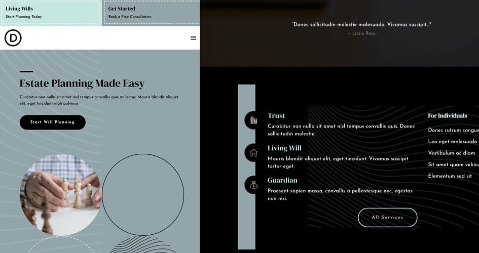 Free Divi Header & Footer Templates for the Estate Planning Layout Pack