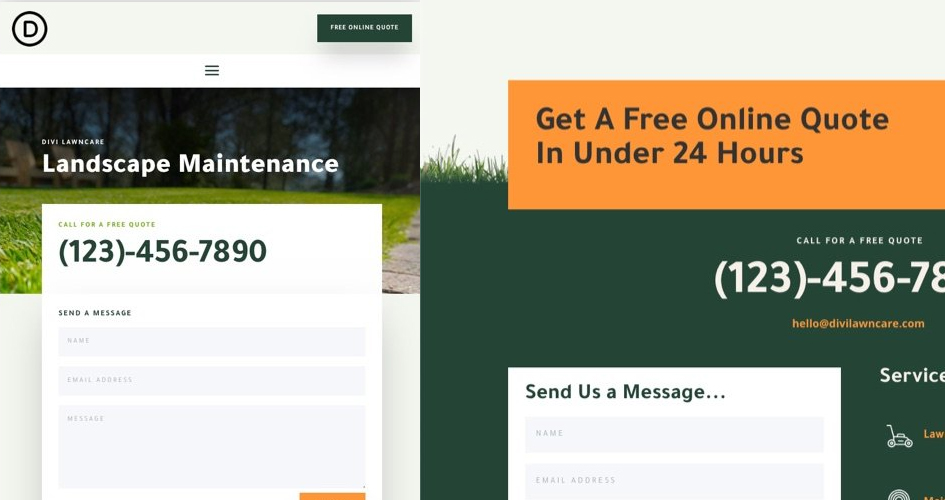 Free Divi Header & Footer Templates for the Landscape Maintenance Layout Pack