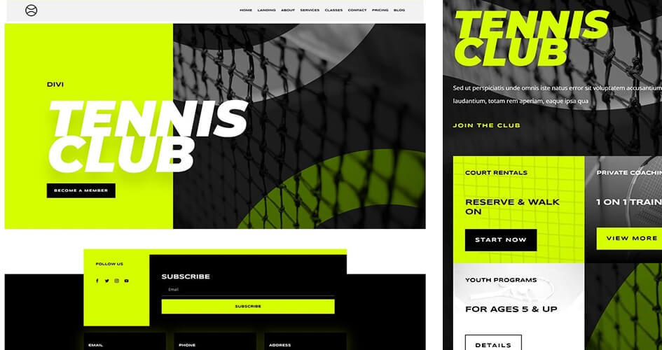 Free Divi Header & Footer Templates for the Tennis Club Layout Pack