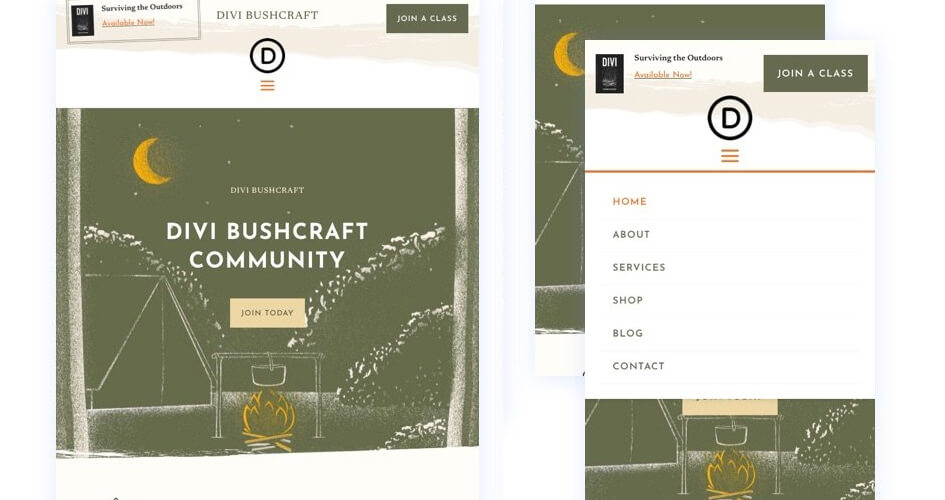 Free Divi Header & Footer Templates for the Bushcraft Layout Pack