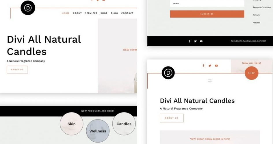 Free Divi Header & Footer Templates for the Candle Making Layout Pack