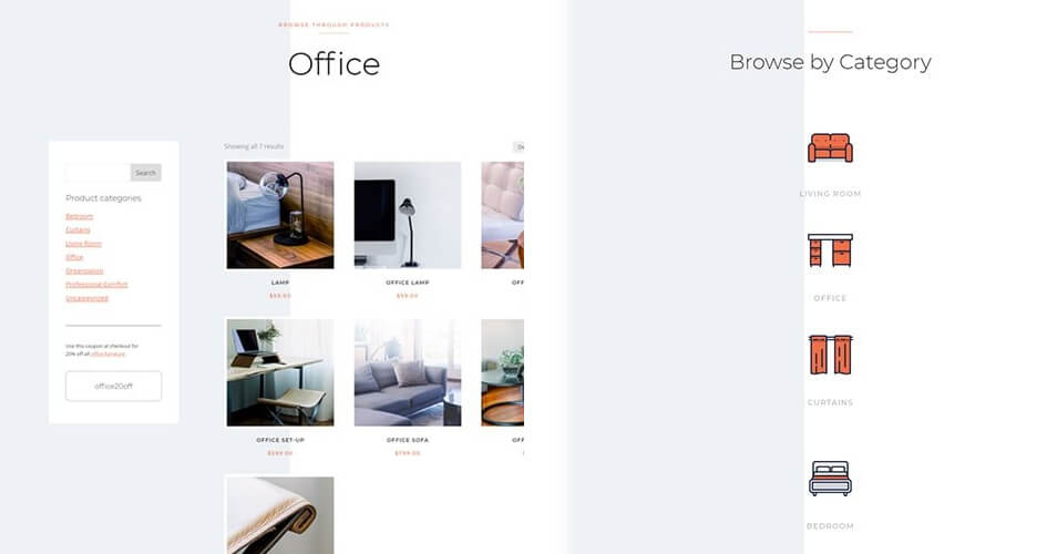Free Divi Product Category Template for the Furniture Store Layout Pack
