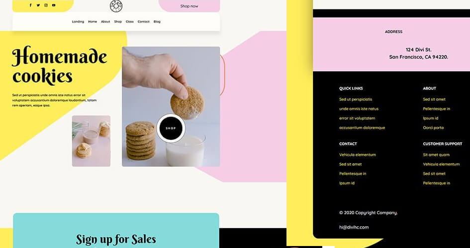 Free Divi Header & Footer Templates for the Homemade Cookies Layout Pack