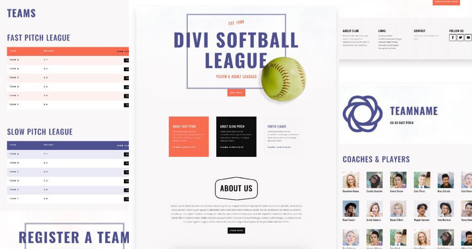 Softball League Free Divi Layout Pack