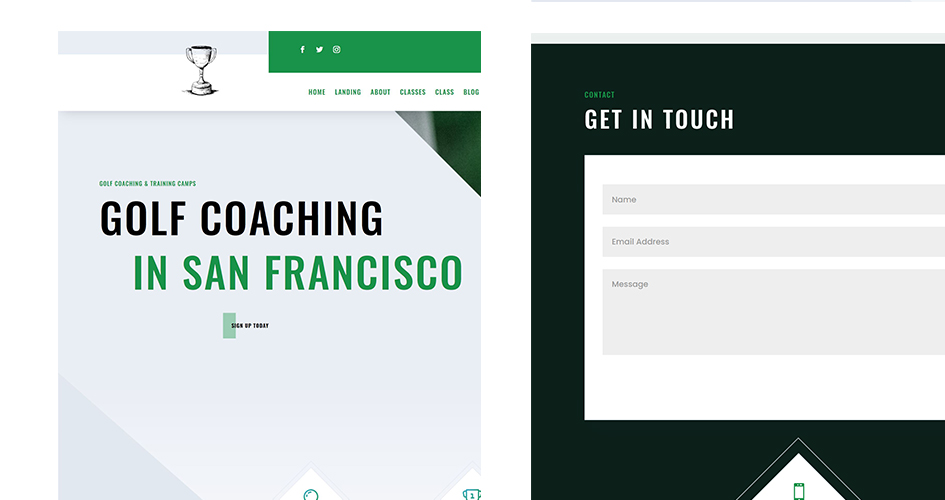 Free Divi Header & Footer Templates for the Golf Lessons Layout Pack
