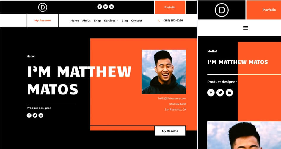 Free Divi Header & Footer Templates for the Creative CV Layout Pack