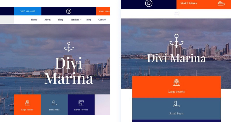 Free Divi Header & Footer Templates for the Marina Layout Pack