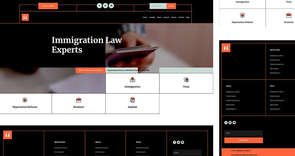 Free Divi Header & Footer Templates for the Immigration Lawyer Layout Pack