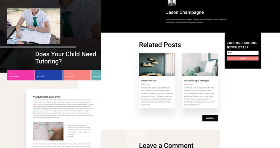 Free Divi Blog Post Template for the High School Layout Pack