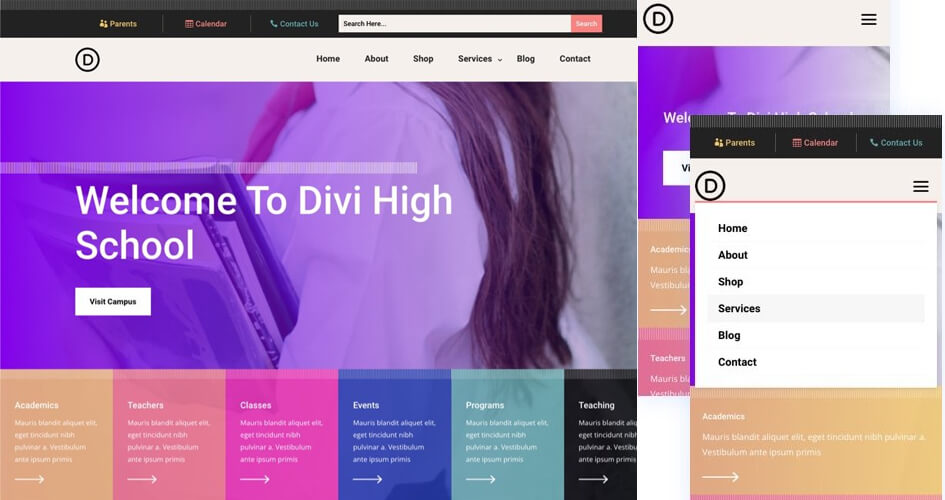 Free Divi Header & Footer Templates for the High School Layout Pack