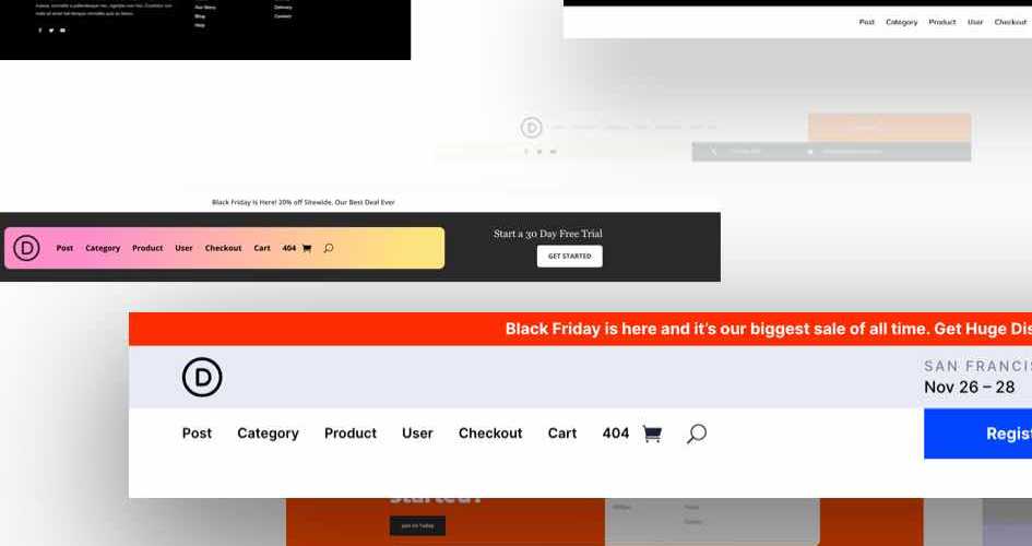 Free Divi Header & Footer Templates for the Black Friday Layout Pack