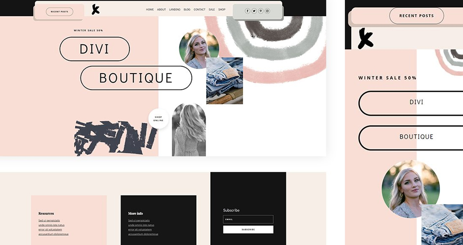Free Divi Header & Footer Templates for the Clothing Store Layout Pack
